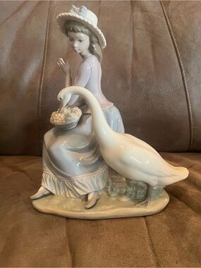 Llardo Porcelain Girl with GooseFigurine - Pastel Blue & White